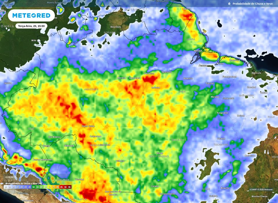 Chances de chuva sobre a Região Norte na tarde de terça-feira (23).
