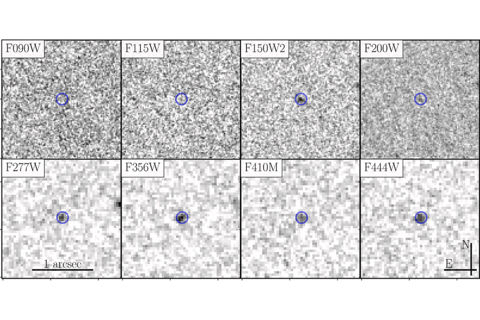 A observação da supernova coincide com o local da emissão chamada de GRB 250314A e foi observada com a câmera de infravermelho próximo do James Webb. Crédito: Levan et al. 2025