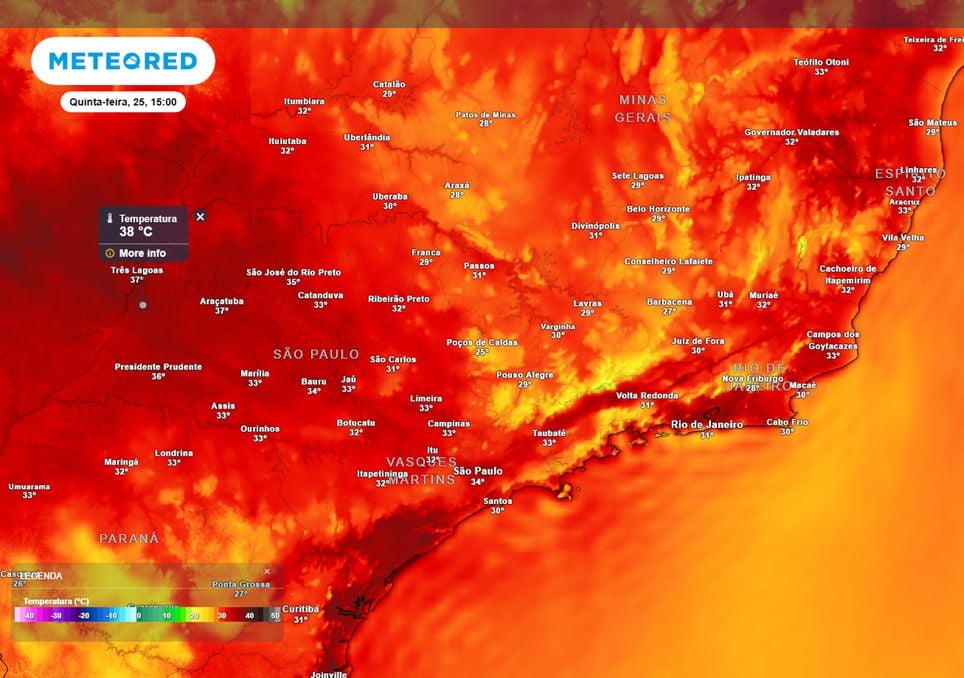 Previsão de temperaturas máximas na quinta-feira. Previsão de temperaturas máximas na quinta-feira.