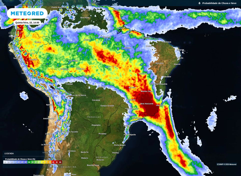 Probabilidade de chuva para a tarde de quinta-feira (22).
