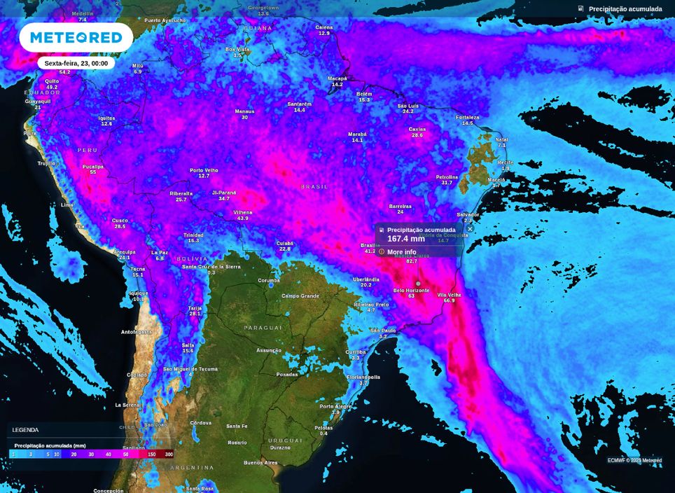 Precipitação acumulada até quinta-feira (22).