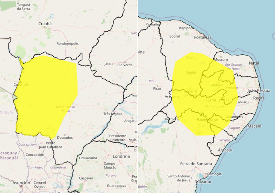 Mapa de alertas emitidos pelo INMET devido à baixa umidade relativa. Mapa de alertas emitidos pelo INMET devido à baixa umidade relativa.
