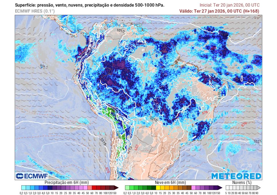 Previsão de chuvas na terça-feira da semana que vem de tarde.