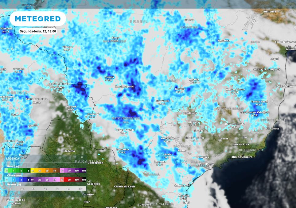 Previsão de nebulosidade e chuva na segunda-feira durante a tarde. Previsão de nebulosidade e chuva na segunda-feira durante a tarde.
