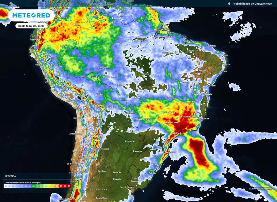 Probabilidade de precipitação para a tarde desta sexta-feira (30). Probabilidade de precipitação para a tarde desta sexta-feira (30).