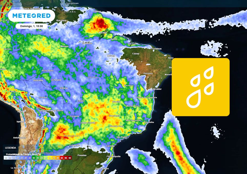 Previsão de probabilidade de chuvas no Domingo durante a tarde. Previsão de probabilidade de chuvas no Domingo durante a tarde.