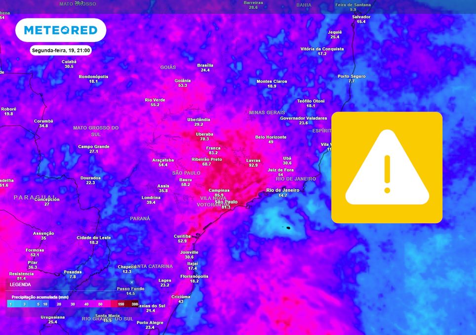 Previsão de acumulados totais de chuva até o final da próxima segunda-feira. Previsão de acumulados totais de chuva até o final da próxima segunda-feira.