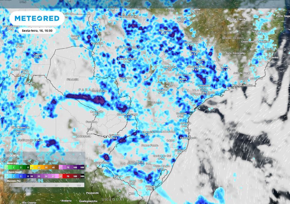 Previsão de ventos, nebulosidade e chuva na sexta-feira de tarde. Previsão de ventos, nebulosidade e chuva na sexta-feira de tarde.