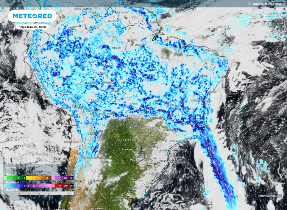 Previsão de chuva para a tarde de terça-feira (20).