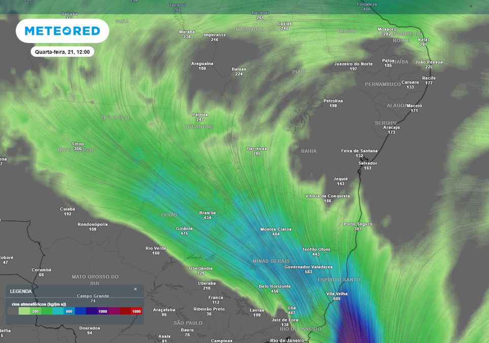Previsão de rios atmosféricos na quarta-feira durante a tarde