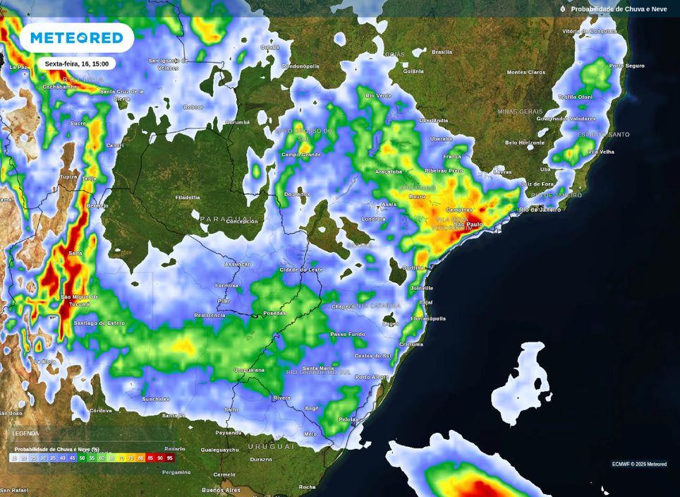 Probabilidade de chuva para a tarde de sexta-feira (16).