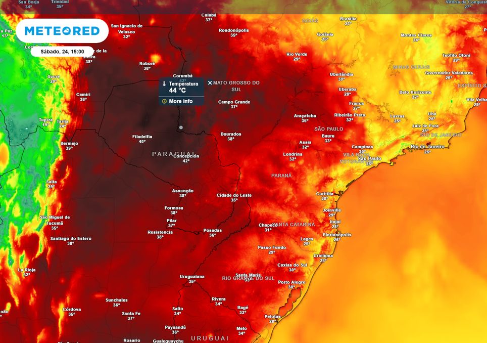 Previsão de temperaturas máximas no sábado durante a tarde.