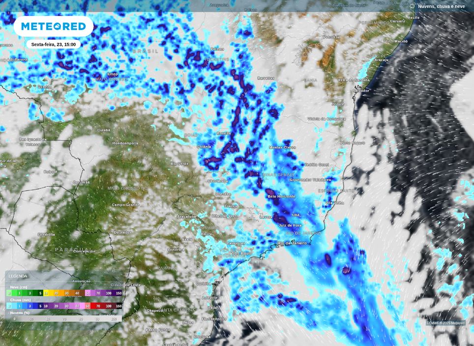 Precipitação e nebulosidade prevista para a tarde desta sexta-feira (23). Precipitação e nebulosidade prevista para a tarde desta sexta-feira (23).