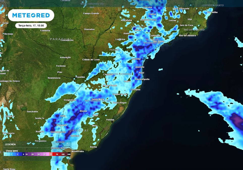 Previsão de chuvas na terça-feira durante a tarde.