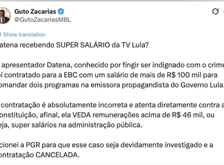Salário de Datena na EBC fura o teto constitucional, diz deputado
