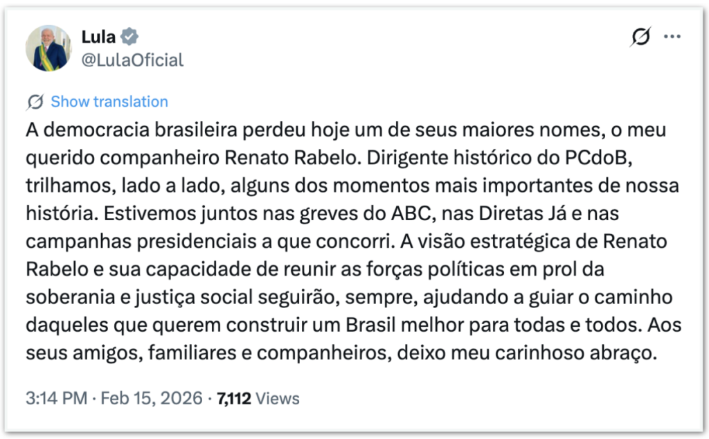 Esquerda lamenta morte de ex-presidente do PC do B, Renato Rabelo