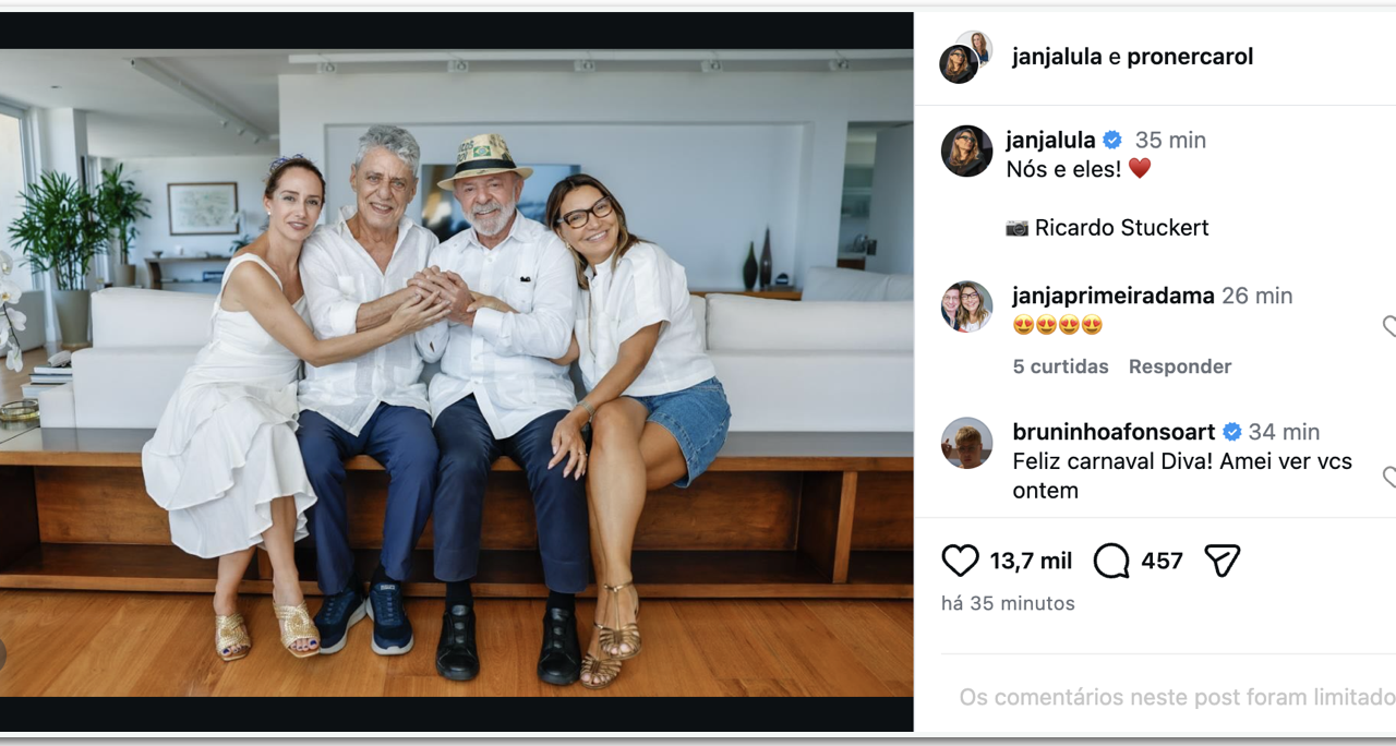 Lula e Janja se encontram com Chico Buarque antes de desfile