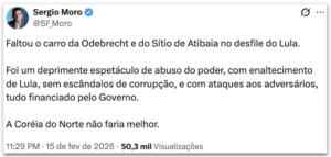Faltou o carro da Odebrecht, diz Moro sobre desfile pró-Lula