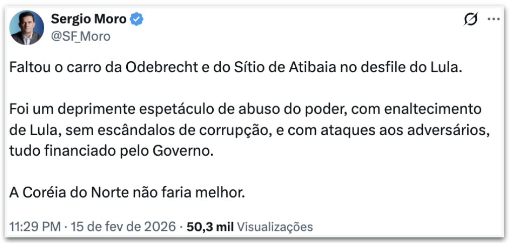 Faltou o carro da Odebrecht, diz Moro sobre desfile pró-Lula