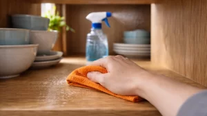 Esse hábito comum ao limpar armários faz o produto render menos e a sujeira voltar mais rápido