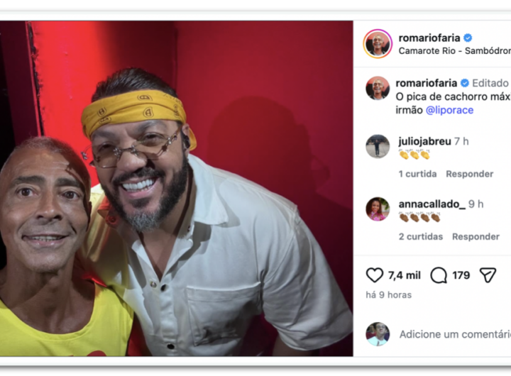 Na Sapucaí, Romário tieta Belo: “O pica de cachorro máximo”