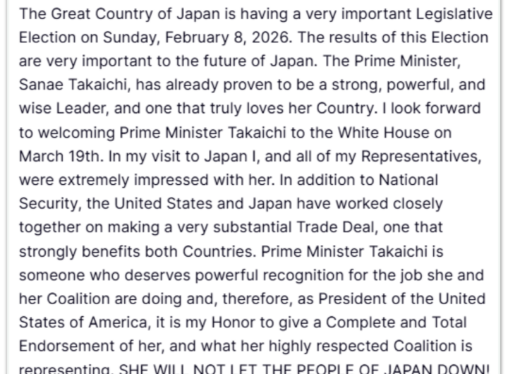 Trump declara apoio total a premiê do Japão antes de eleição