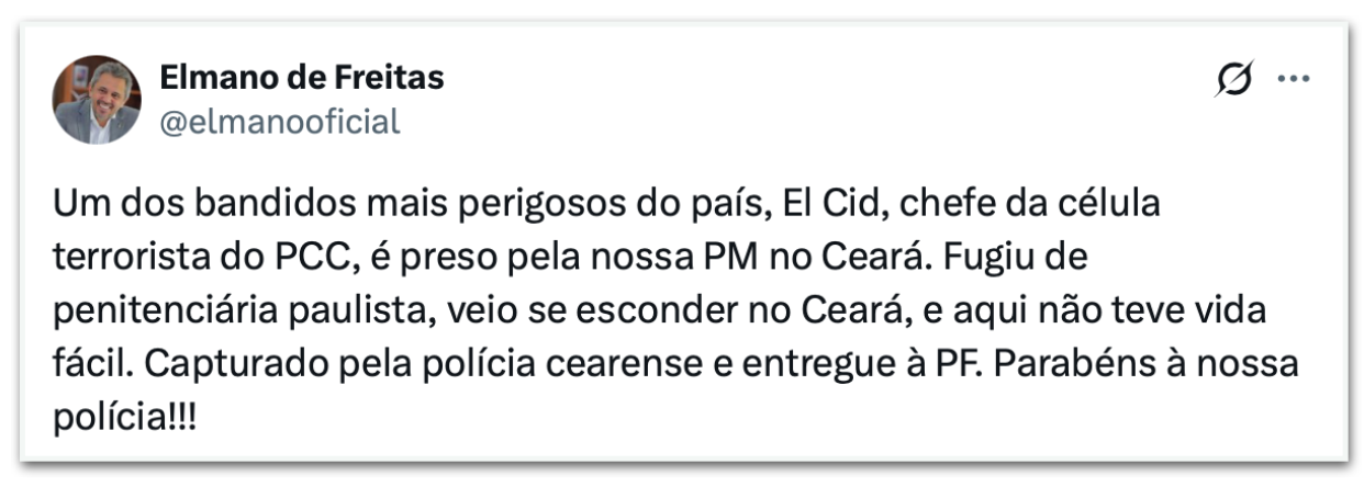 Publicação de Elmano de Freitas sobre a prisão de El Cid