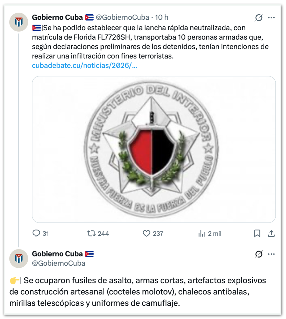 Publicação do Governo de Cuba