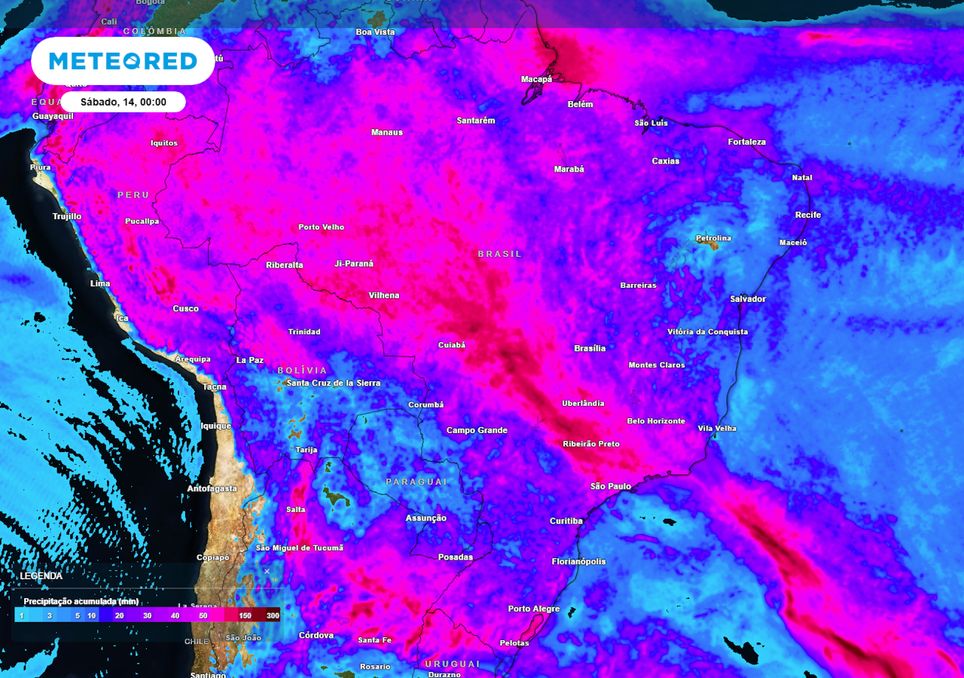 Previsão de acumulados totais até o final da sexta-feira.