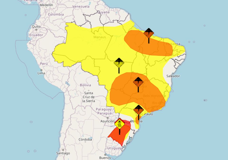 Alertas emitidos pelo INMET nesta quarta-feira.