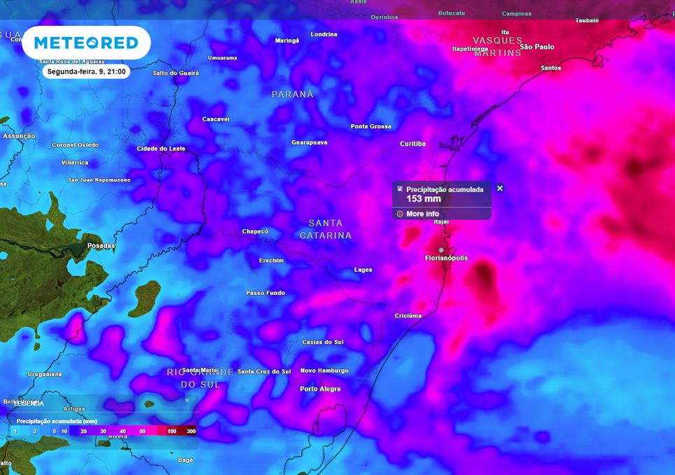 Destaque dos acumulados totais para Santa Catarina.