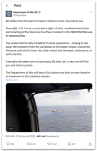 EUA interceptam navio com petróleo venezuelano no Oceano Índico