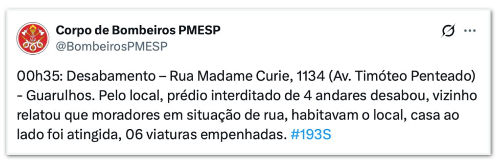 Prédio de 4 andares desaba em Guarulhos; ninguém fica ferido