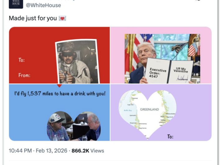 Casa Branca faz post de Valentine’s Day com Maduro e Groenlândia