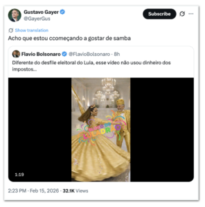 Oposição critica desfile em homenagem a Lula na Sapucaí