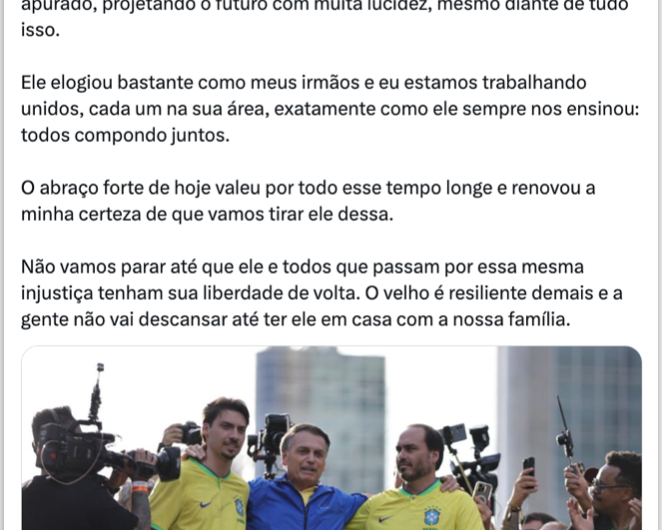 Jair Renan visita Bolsonaro na prisão: “O velho é resiliente”