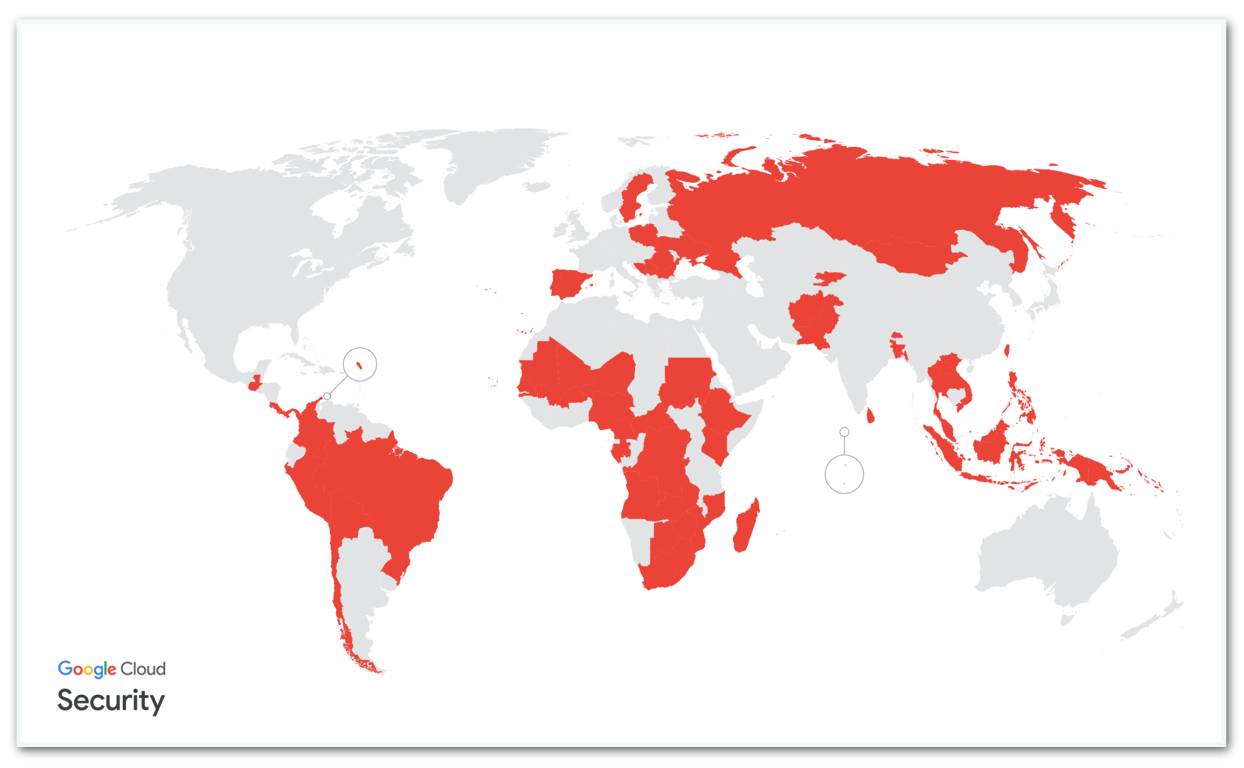 Brasil aparece no mapa divulgado pela empresa como um dos países com vítimas suspeitas ou confirmadas na operação contra espionagem digital