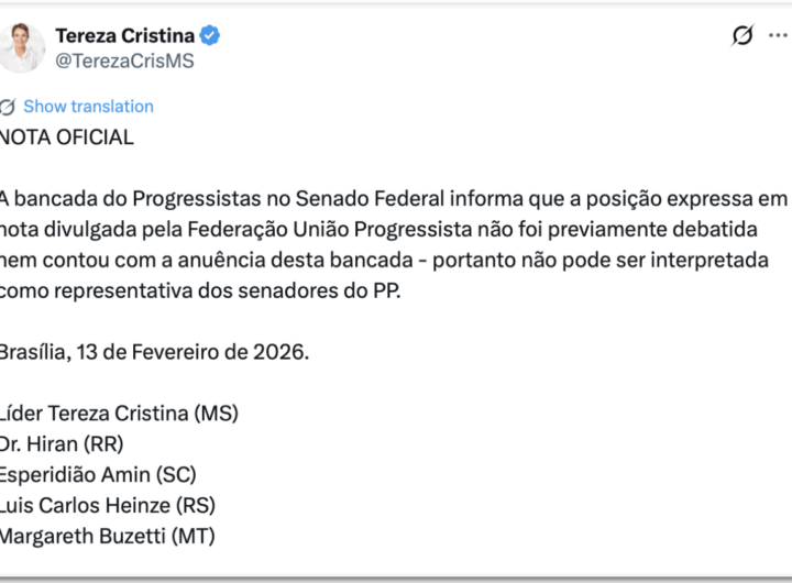 Tereza Cristina contesta nota assinada por Rueda e Ciro em apoio a Toffoli
