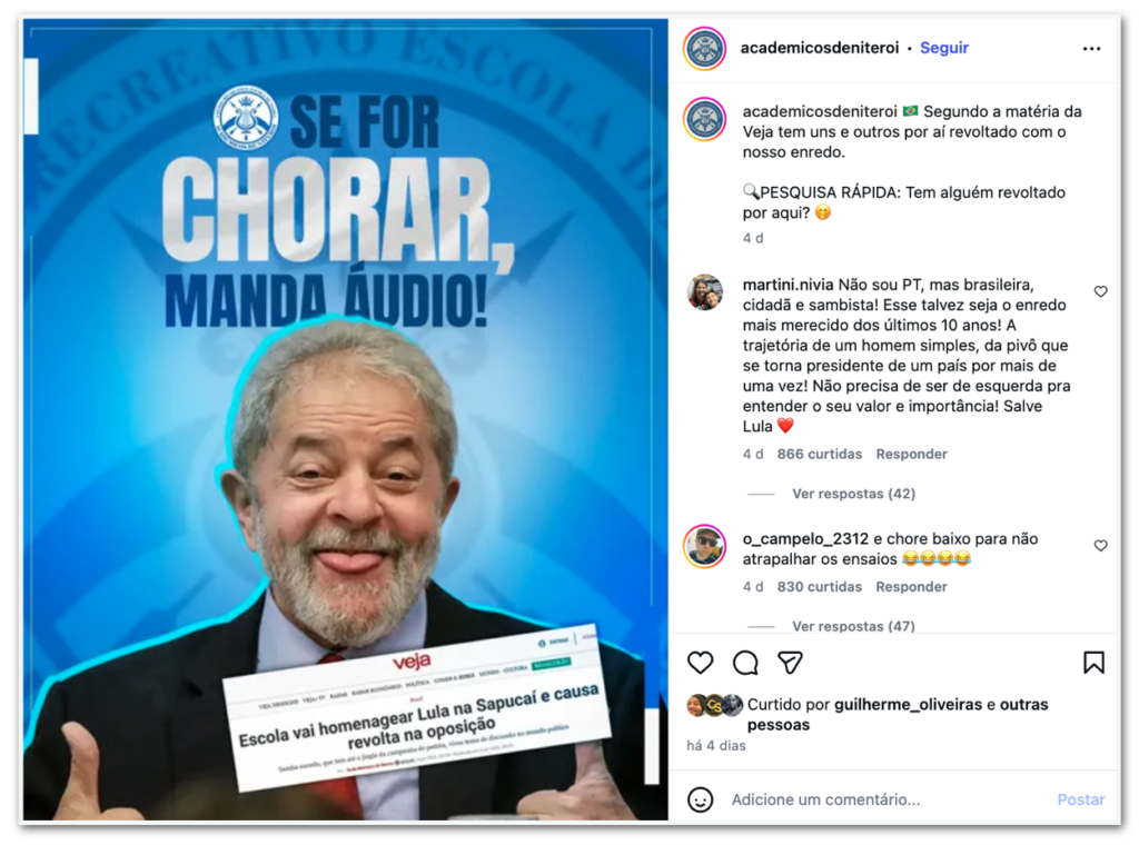 Ouça o samba-enredo que homenageará Lula na Sapucaí neste domingo
