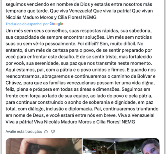 Filho de Maduro lamenta um mês sem ver o pai preso nos EUA