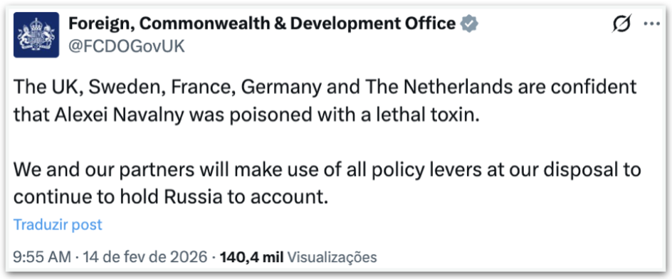 Opositor de Putin foi intoxicado com veneno de rãs, dizem países europeus