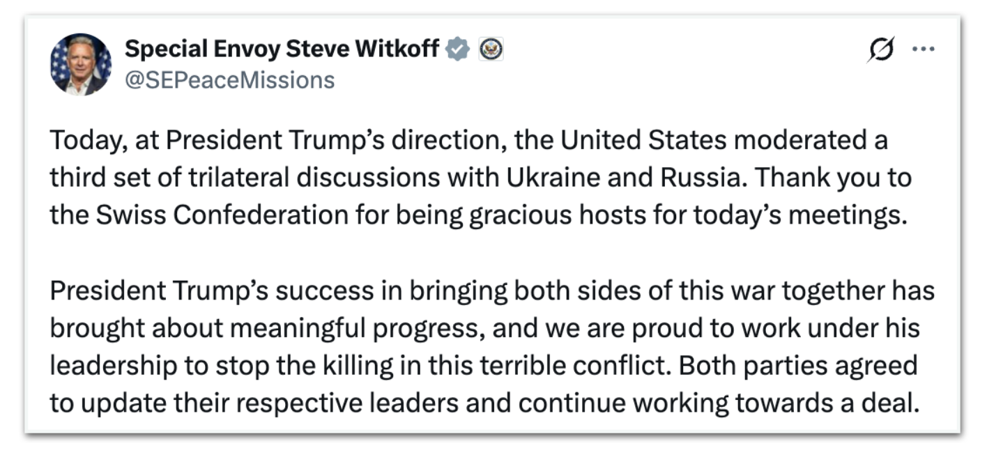 Steve Witkoff sobre negociações entre a Rússia e a Ucrânia