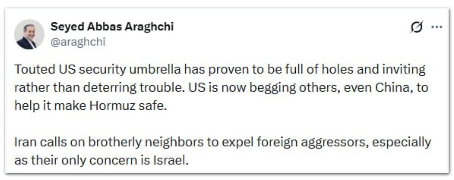 Publicação do Ministro de Relações Exteriores do Irã, Seyed Abbas Araghchi