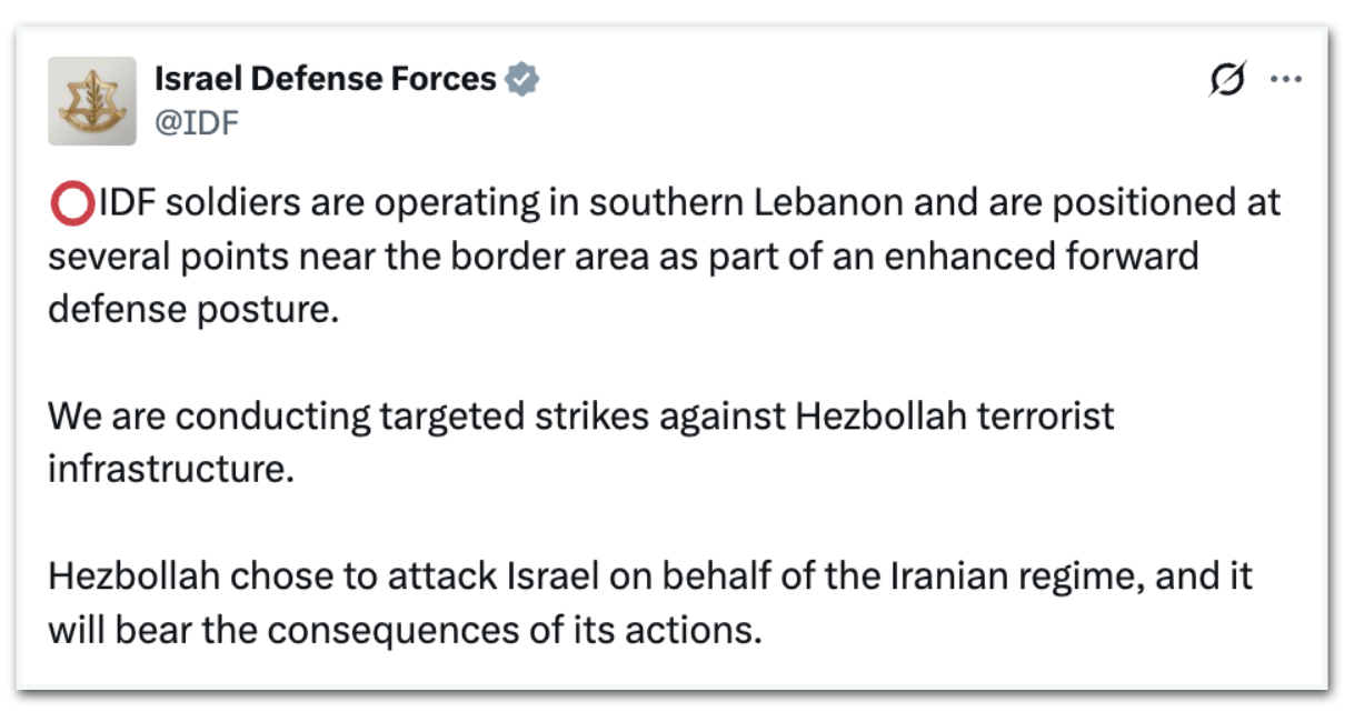 Comunicado das IDF sobre ataques em Beirute