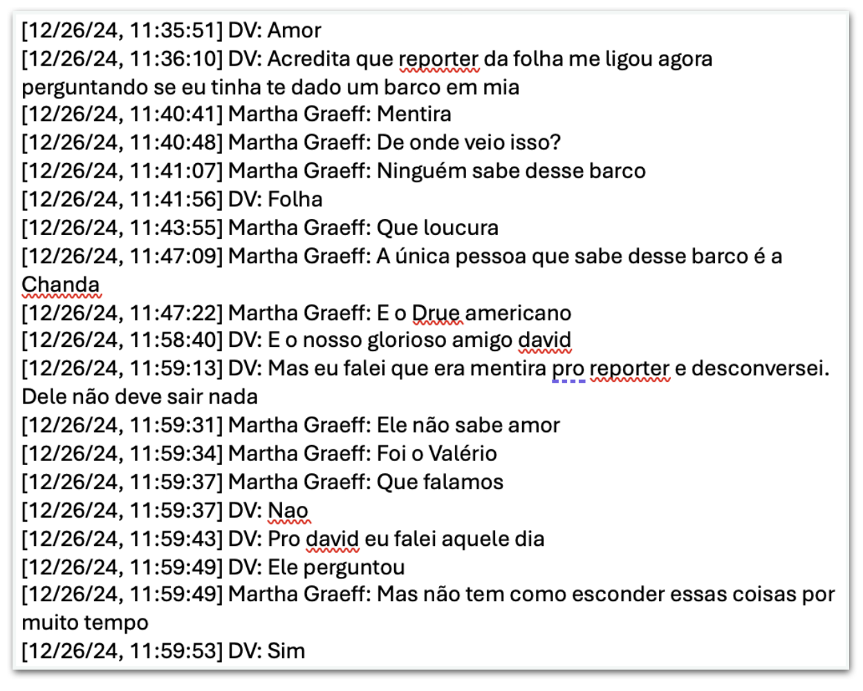 Daniel Vorcaro conversa com Martha Graeff sobre ter sido questionado por jornalista sobre compra de barco