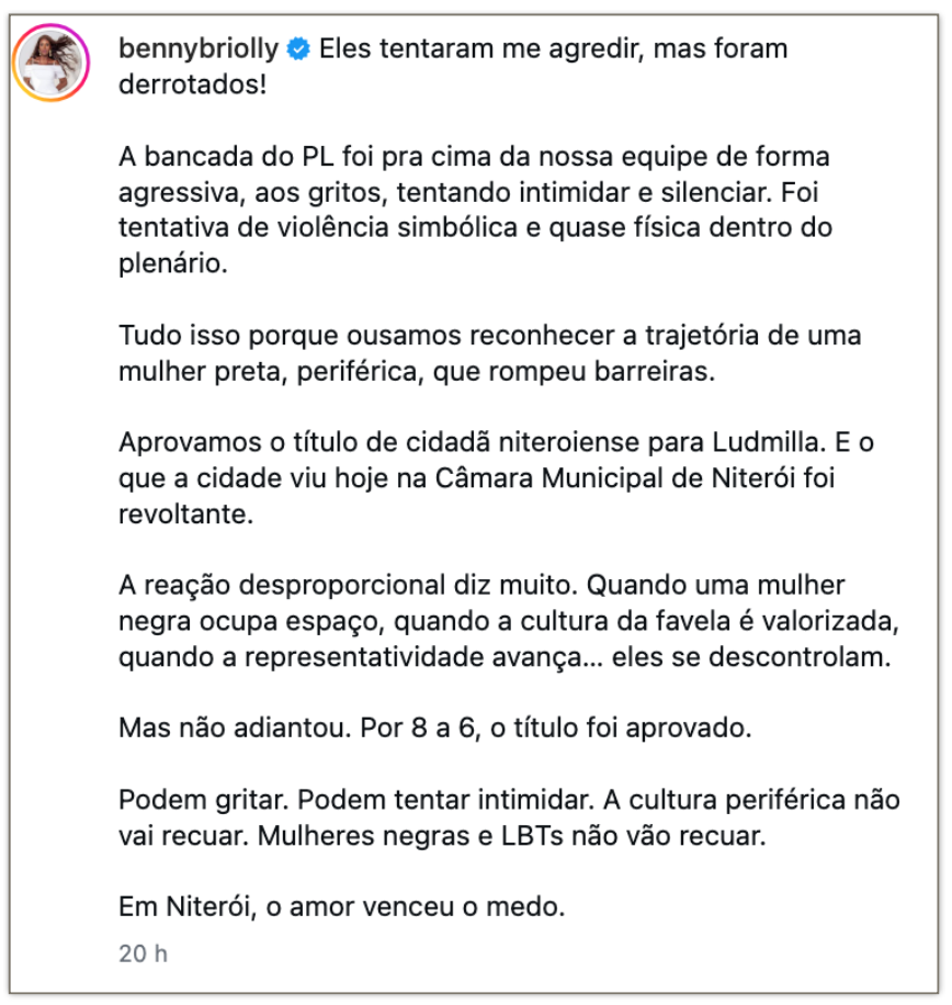 Publicação de Benny Briolly