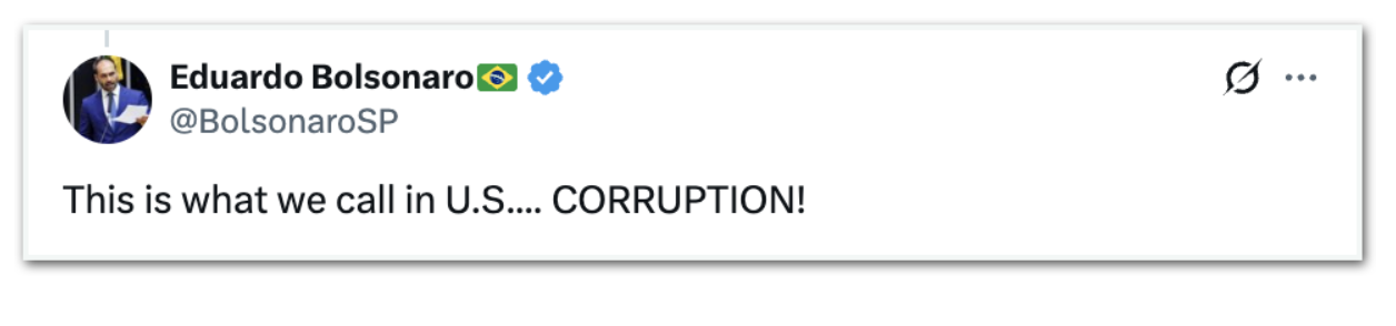 Eduardo Bolsonaro reage ao post de Jason Miller sobre Alexandre de Moraes