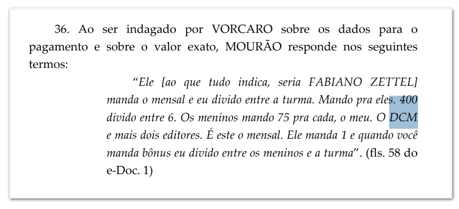 Decisão de Mendonça reproduz mensagem de Mourão a Vorcaro sobre "DCM"