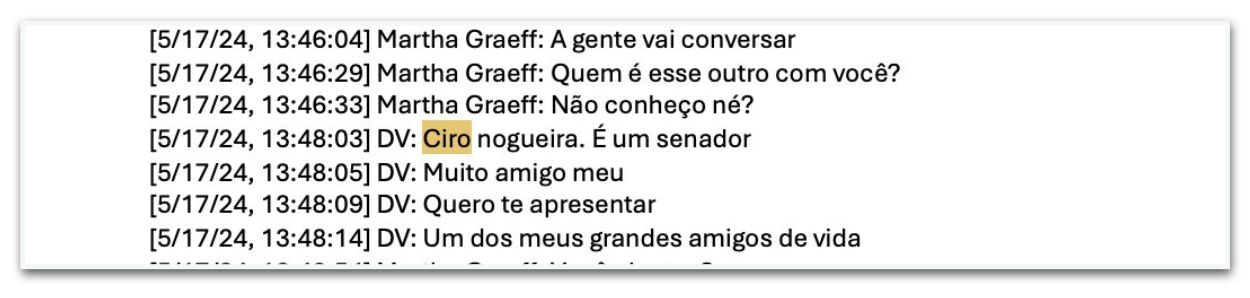 Troca de mensagens entre Daniel Vorcaro e Martha Graeff