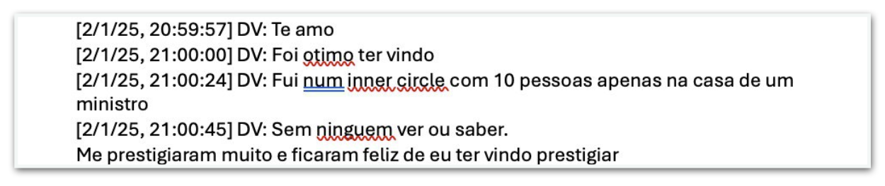 Mensagens trocadas entre Daniel Vorcaro e Martha Graeff